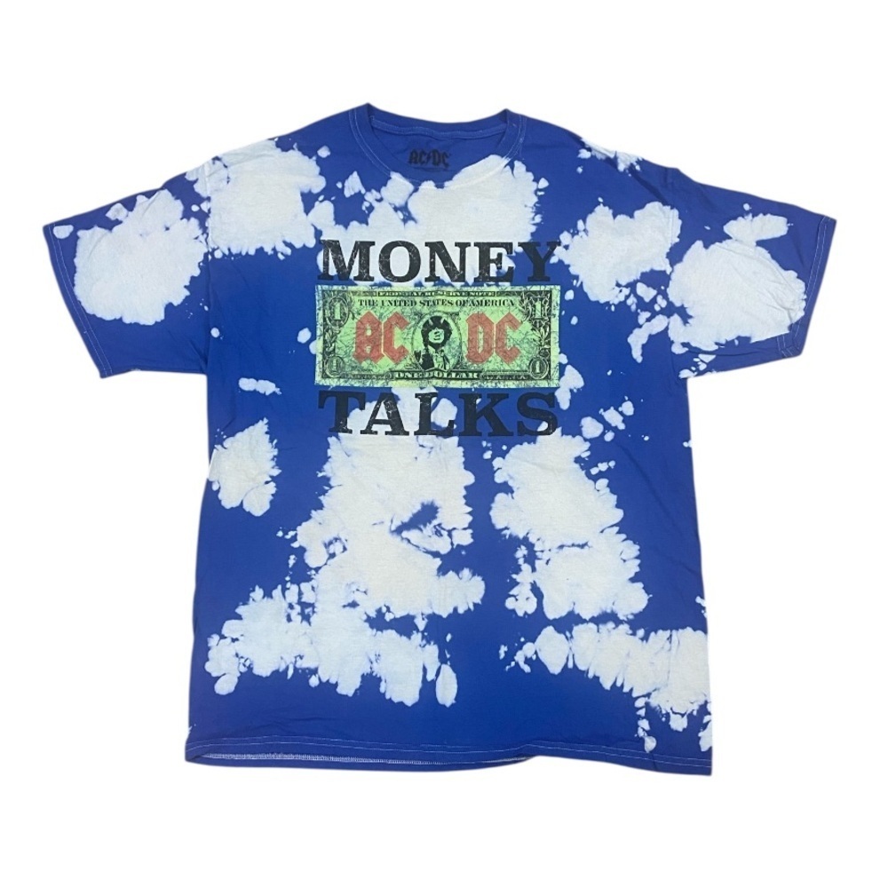 AC/DC Money Talks Tie Dye Large Graphic Tee Blue Bleach Dye Band Shirt Unisex